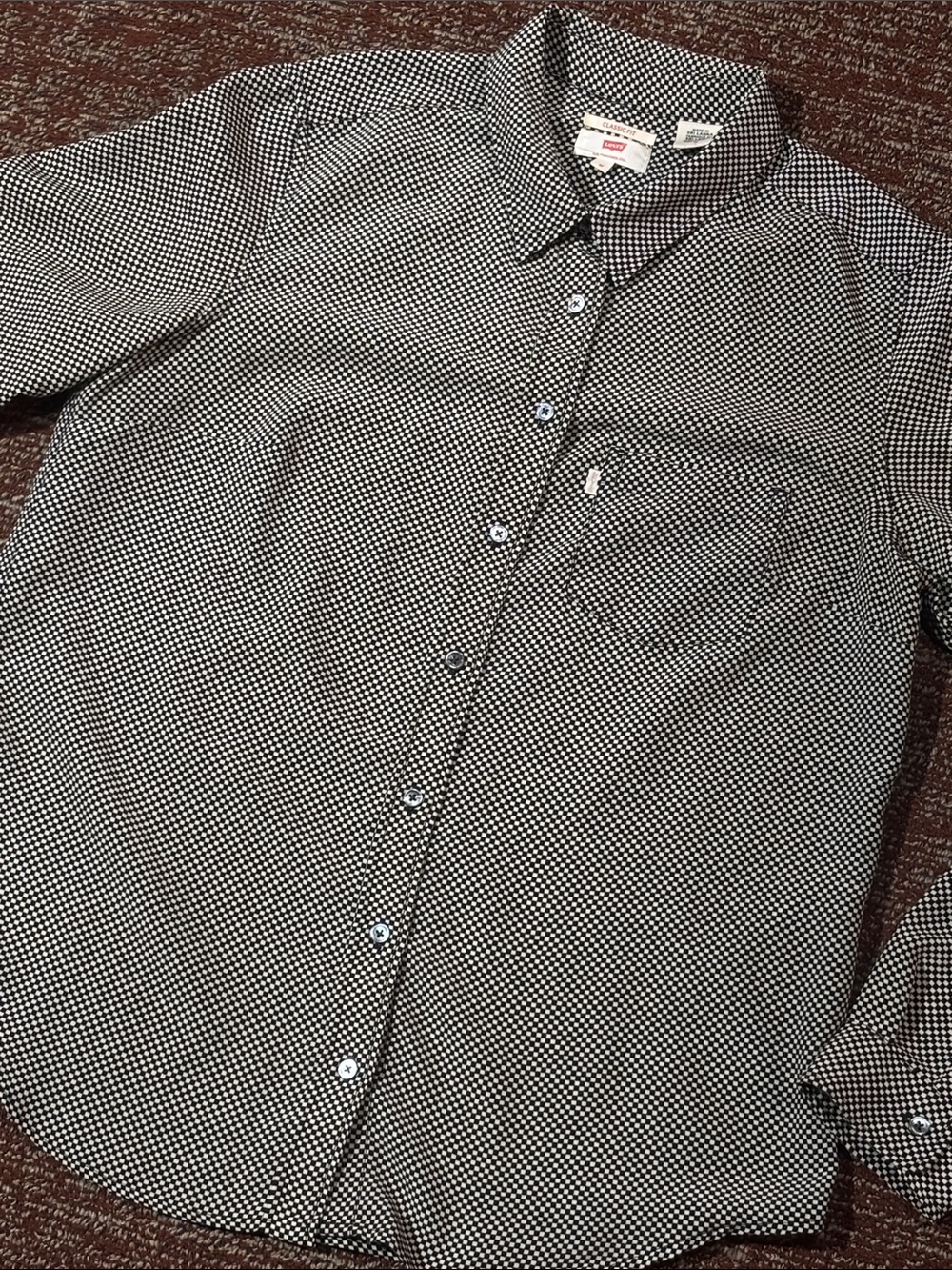 Levi's Black & White Micro check Long-Sleeve button down collared shirt punk med